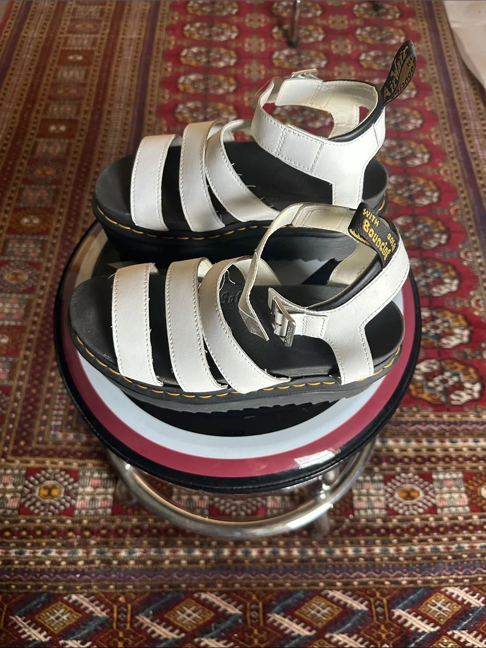 Dr. Martens White Leather Strappy Platform Sandals with Black Sole - Blaire Quad